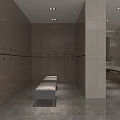 Modern Locker Room Interior With Wooden Lockers Gray Bench And Marble Floor