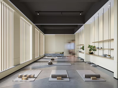 Minimalist Yoga Studio Spacious Layout With Yoga Mats Blocks Natural Light And Plants 3d model