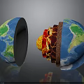 Earth Cross Section Showing Internal Layers With Blue Surface And Green Landmasses