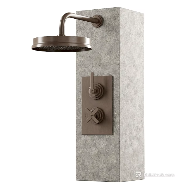 Elegant Modern Shower Head with Wall Mounted Control Knobs and Metal Finish 3d model
