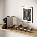 Smart Coffee Machine Brewing Espresso With Multiple Coffee Cups On Wooden Shelf 3d model