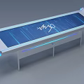 Modern Public Information Facility With Blue Illuminated Digital Screen And Long Table Design 3d model
