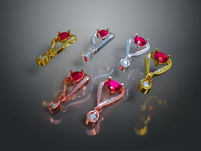 Colorful Gold Silver Rose Gold Pendants With Red Gemstones For Fashion Accessories 3d model