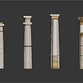 Collection Of Classical Architectural Columns In Various Styles With White And Golden Accents