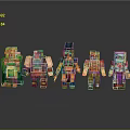 Colorful Pixel Style Characters with Various Outfits and Unique Standing Poses