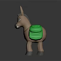 Cute Cartoon Donkey Character With Green Backpack Standing On Dark Background 3d model