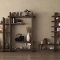 Wooden Shelving Unit With Decorative Items Books Vases And Plants For Home Interior