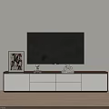 Modern TV Stand with White and Brown Design Black TV Drawers Cabinets and Decorative Ornaments