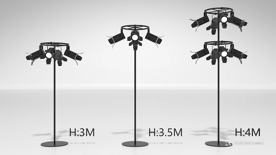 Three Modern Floor Lamps With Multiple Lamp Heads And Varying Heights 3M 3.5M 3M 3d model 