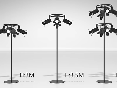 Three Modern Floor Lamps With Multiple Lamp Heads And Varying Heights 3M 3.5M 3M 3d model