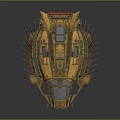 Futuristic Golden Spaceship 3D Model With Blue Panels And Spiked Structure