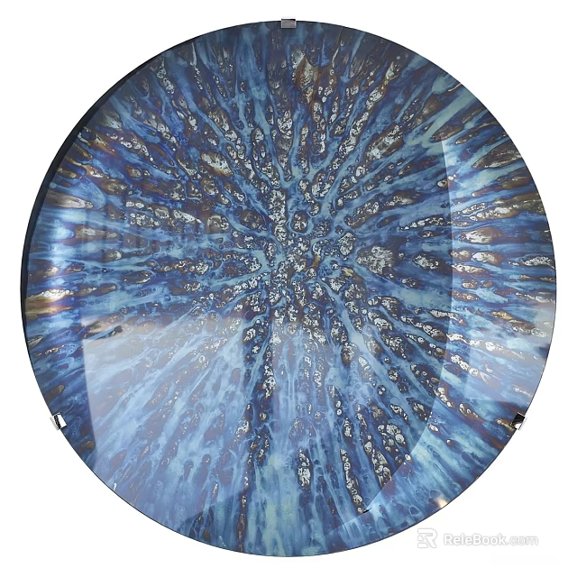 Round Blue Gold Wall Decor With Radiant Pattern Glass Texture Design 3d model 