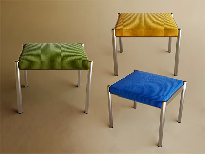 Colorful Upholstered Sofa Stools With Metal Frames In Green Yellow Blue 3d model
