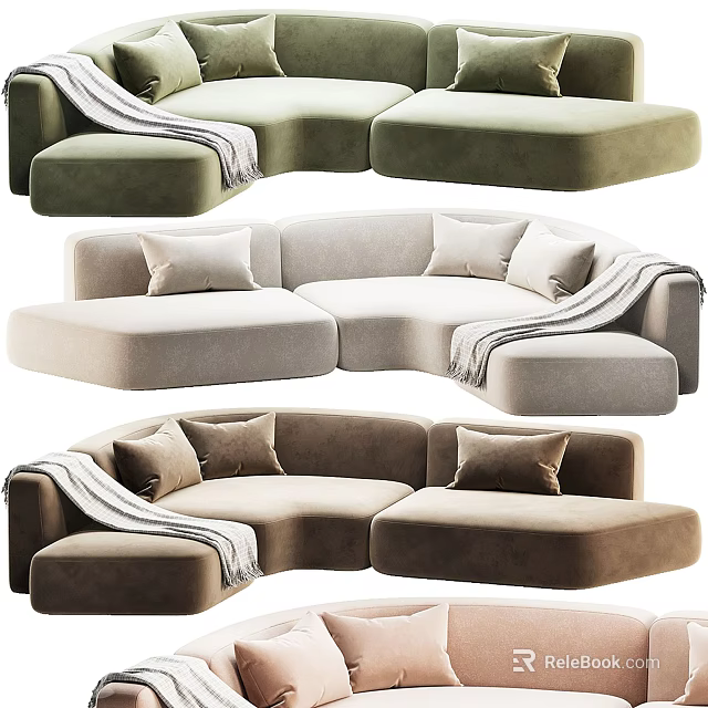 Elegant Modern Irregular Shaped Sofa With Soft Pillows Throw Blanket And Multiple Colors 3d model 