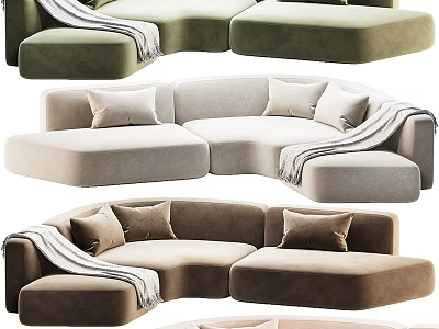 Elegant Modern Irregular Shaped Sofa With Soft Pillows Throw Blanket And Multiple Colors 3d model
