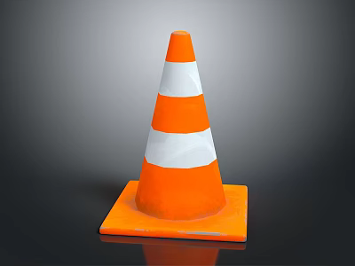 Orange And White Traffic Cone Design With Striped Pattern And Square Base 3d model