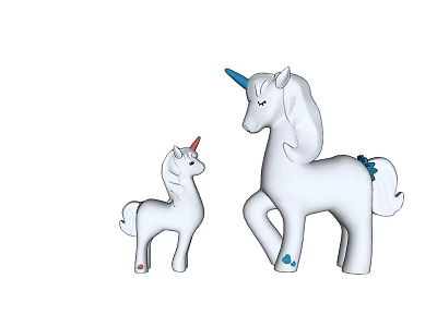 Unicorn Decorative Ornament Combination with Large and Small Figurines White Blue Pink Horns Hooves 3d model