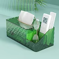 Daily Necessities On Wooden Tabletop With Tissue Box Pencil Holder And Laptop