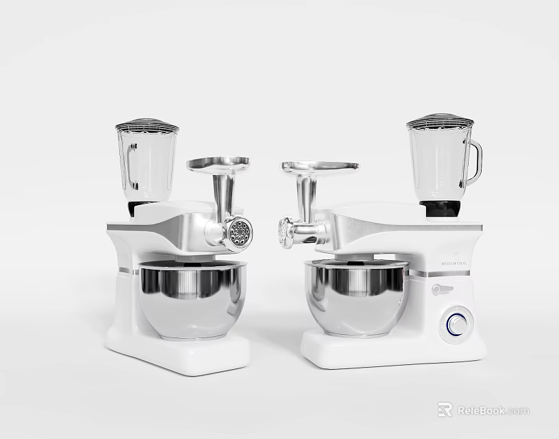 White Modern Kitchen Appliances With Mixing Bowls Blender Jars And Attachments 3d model 