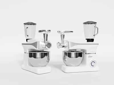 White Modern Kitchen Appliances With Mixing Bowls Blender Jars And Attachments 3d model