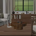 Natural Living Room Interior Design With Sofa Pillows Wooden Coffee Table And Bookshelf