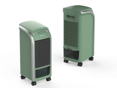 Green Air Cooler Fans With Modern Design And Portable Rolling Wheels 3d model