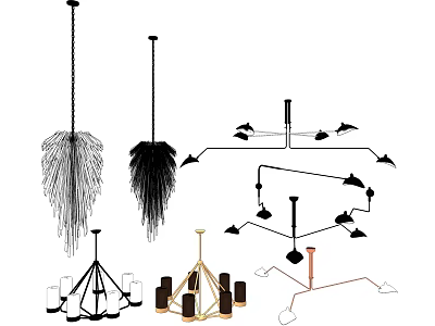 Various Modern Chandelier Designs Featuring Feather Multiple Lights And Geometric Shapes 3d model