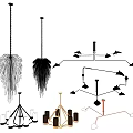 Various Modern Chandelier Designs Featuring Feather Multiple Lights And Geometric Shapes 3d model