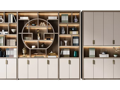 Modern Bookcase Storage Design With Multiple Shelves Cabinets Books And Decorative Items 3d model