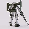 Detailed Green And White Gundam Model With Standing Pose Rifle And Yellow Head