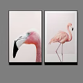 Pink Flamingo Animal Paintings Modern Framed Wall Art with Minimalist Background