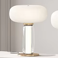 Modern Table Lamp With White Lampshade Transparent Base And Golden Accents