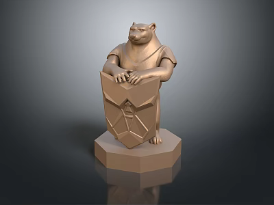 Modern Bear Sculpture Holding Shield On Polygonal Base 3d model
