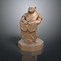 Modern Bear Sculpture Holding Shield On Polygonal Base