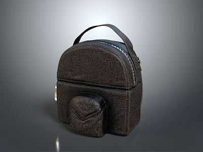 Dark Brown Textured Leather Handbag With Small Pocket And Zip Closure 3d model