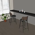 Modern Black Bar Counter Interior With Bar Stools White Cabinets Window And Potted Plant