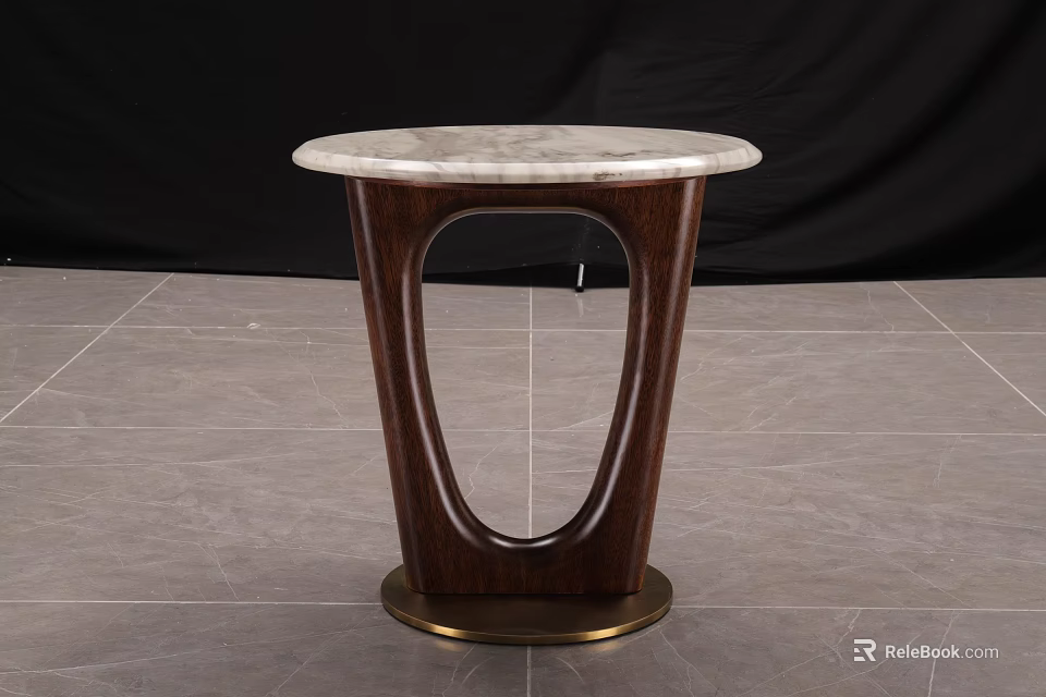 Elegant Modern Side Table With Round Marble Top And Wooden Curved Stand Design 3d model 