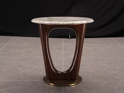 Elegant Modern Side Table With Round Marble Top And Wooden Curved Stand Design 3d model