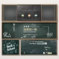 Interactive Blackboard Wall For School Teaching With Surface Chalkboard And Back to School Elements 3d model