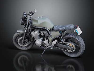 Vintage Custom Motorcycle With Green Tank And Black Leather Seat 3d model