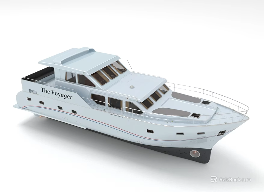 Light Blue Yacht The Voyager Exterior With Decks And Windows 3d model 