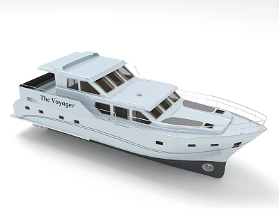Light Blue Yacht The Voyager Exterior With Decks And Windows 3d model