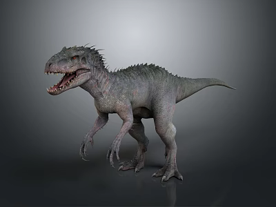 Realistic Large Carnivorous Dinosaur 3D Model With Gray Skin Spiked Back Sharp Teeth Open Mouth 3d model