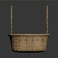 Little Animal Resting In Woven Basket With Two Curved Handles