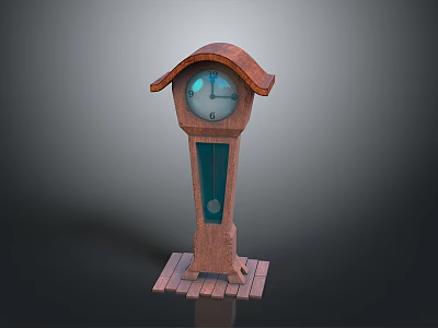 Wooden Grandfather Clock With Classic Roof Design And Pendulum For Home Decor 3d model