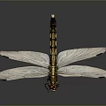 Dragonfly With Transparent Wings Red Eyes And Yellow Black Body On Dark Background 3d model
