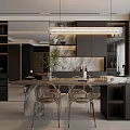 Elegant Modern Dining Living Room Interior With Marble Counter Dining Table And Pendant Lights
