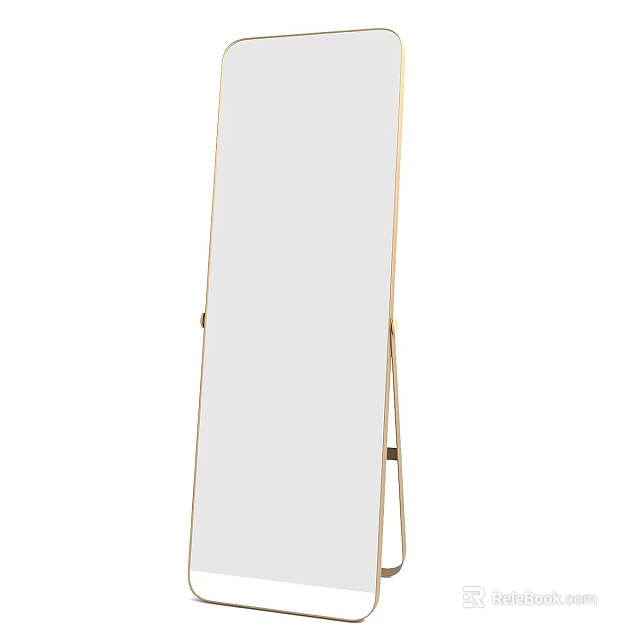 Full Length Floor Mirror With Golden Metal Stand For Modern Home Decor 3d model 