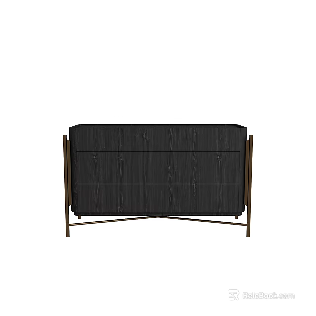 Modern Black Entryway Cabinet Sideboard With Wooden Drawers And Metal Frame 3d model 