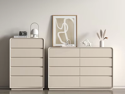 Cream Wind Decorative Cabinet Wood Low Cabinet 3d model
